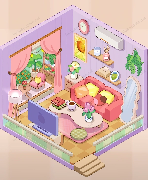 Fantasy Room 等级 粉色和紫色客厅+露台