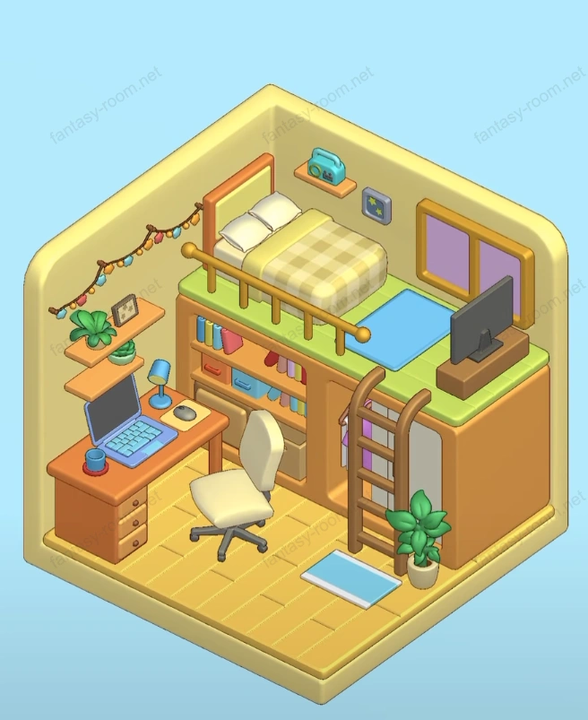 Fantasy Room Level Gemütliches Hochbett und Studienecke