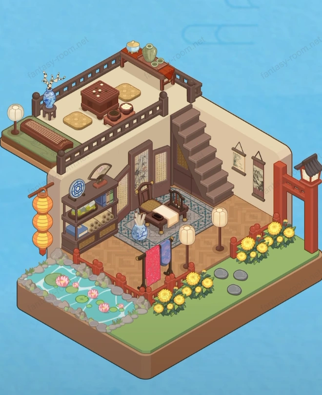 Fantasy Room Level Asian House and Koi Pond